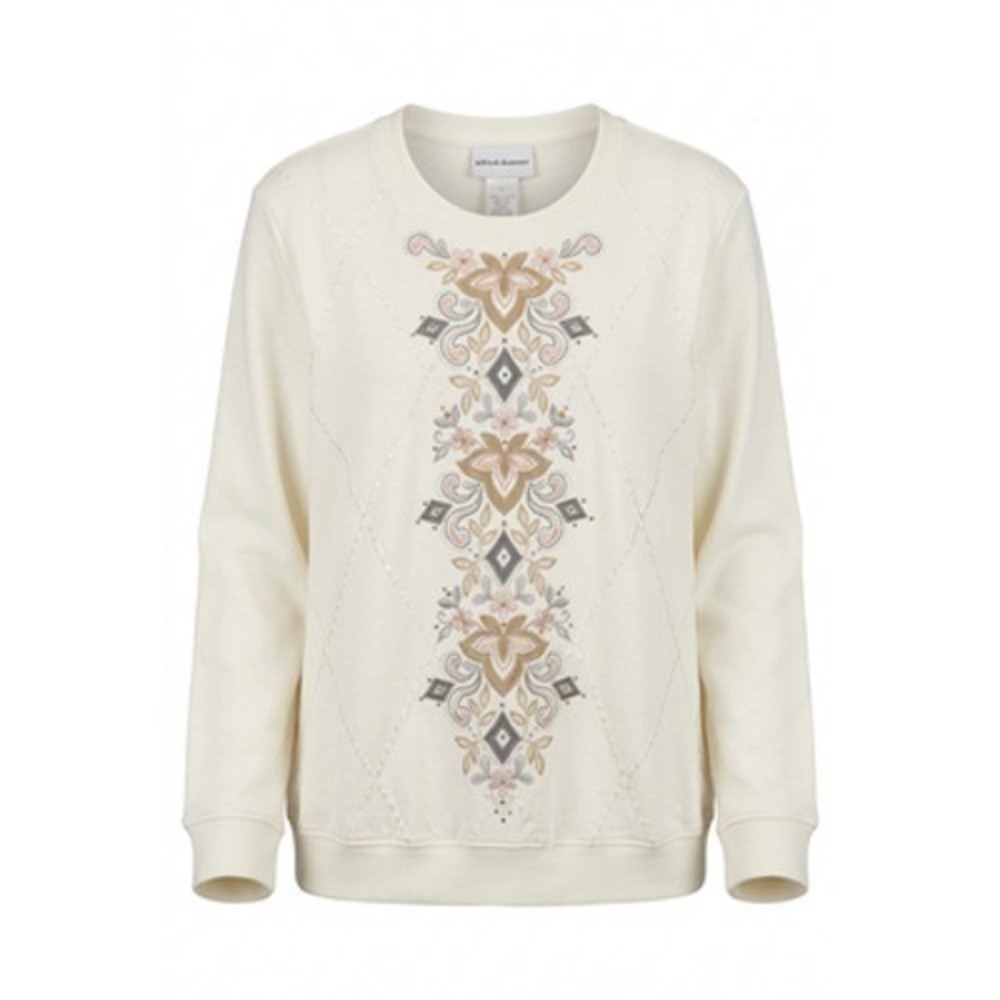 Grandmacore Jumper Sweater Women L White Floral Embroidered Coastal Grandma